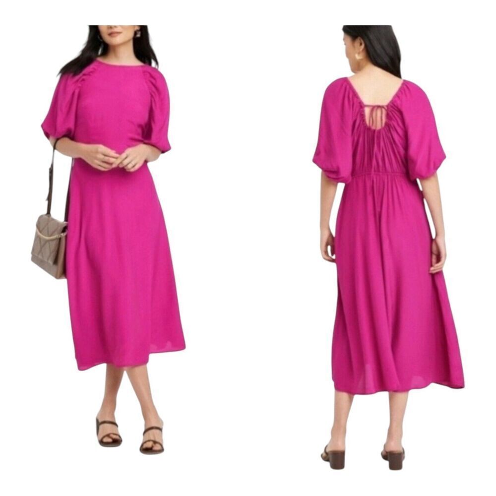 a new day Fuchsia Puff-Sleeve Midi Dress